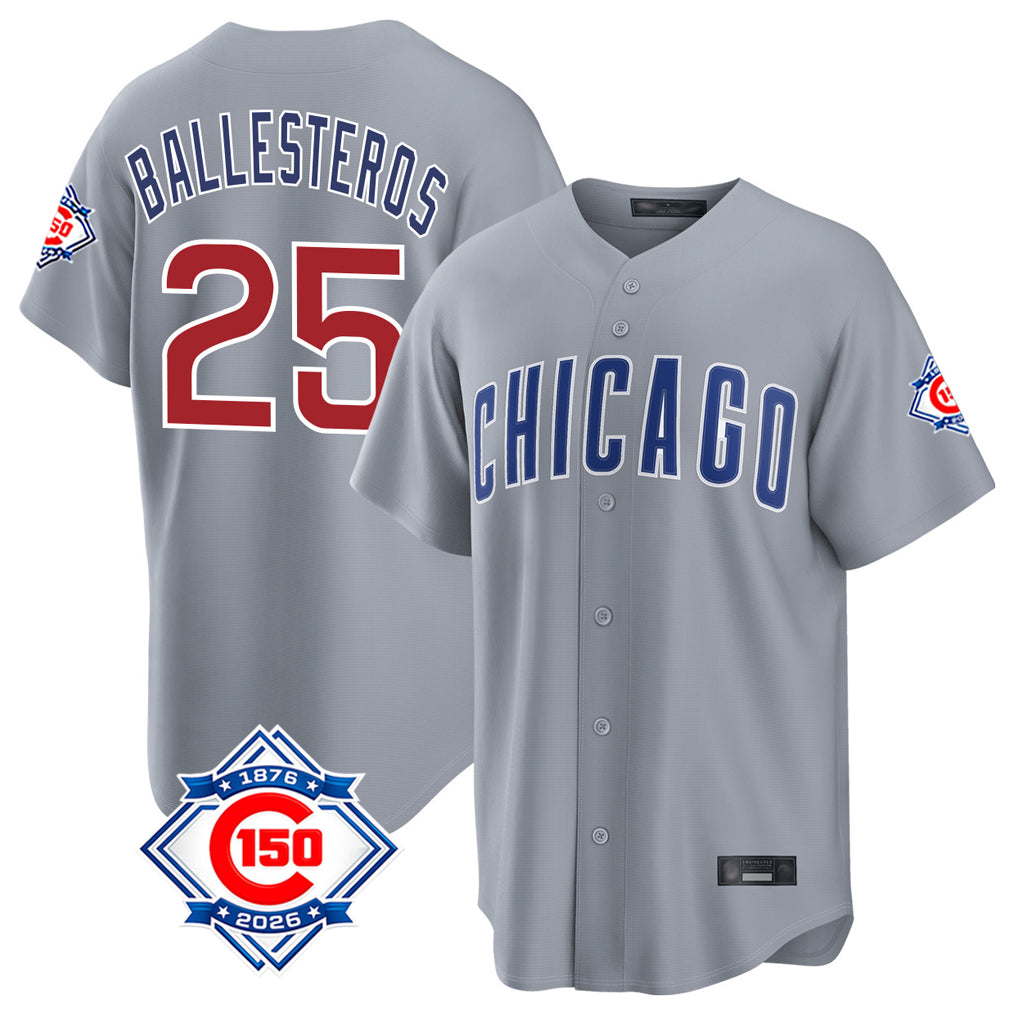 Chicago Cubs #25 Moises Ballesteros Player Gray CONTON 150th Anniversary Home Game Stitched Jerseys