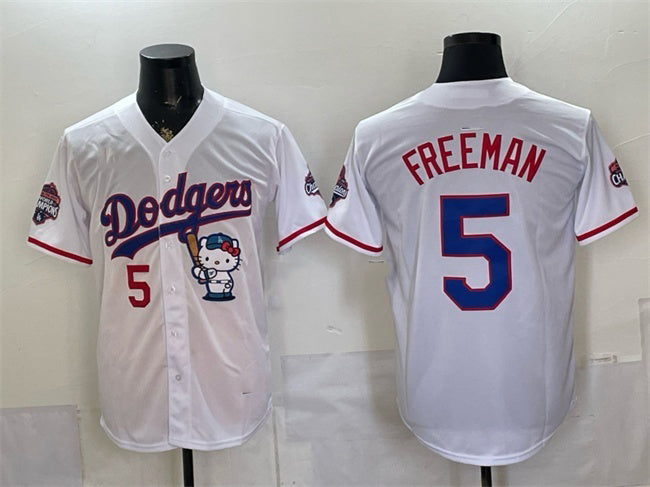Los Angeles Dodgers #5 Freddie Freeman White CONTON Hello Kitty Night 2025 World Series Champions Patch Stitched Jersey