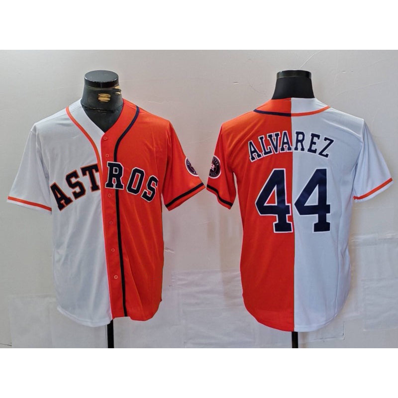 Houston Astros #44 Yordan Alvarez White Orange CONTON Split Stitched Jersey