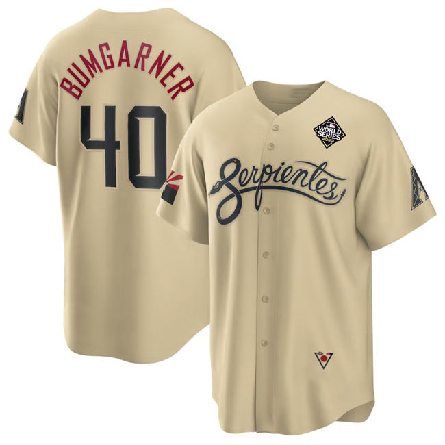 Arizona Diamondbacks #40 Madison Bumgarner Gold CONTON 2023 World Series City Connect Cool Base Stitched Jersey