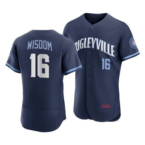 Chicago Cubs #16 Patrick Wisdom 2021 Navy CONTON City Connect Stitched Jersey