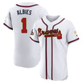 Atlanta Braves #1 Ozzie Albies Player White Gold CONTON Limited Elite Home Game Stitched Jerseys