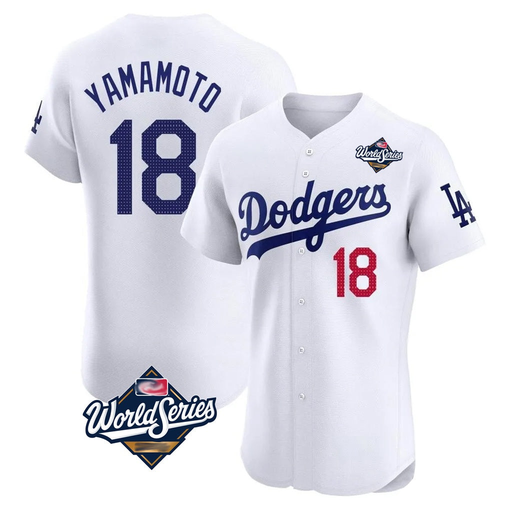 Los Angeles Dodgers #18 Yoshinobu Yamamoto Player White CONTON World Series Limited Elite Home Stitched Jerseys