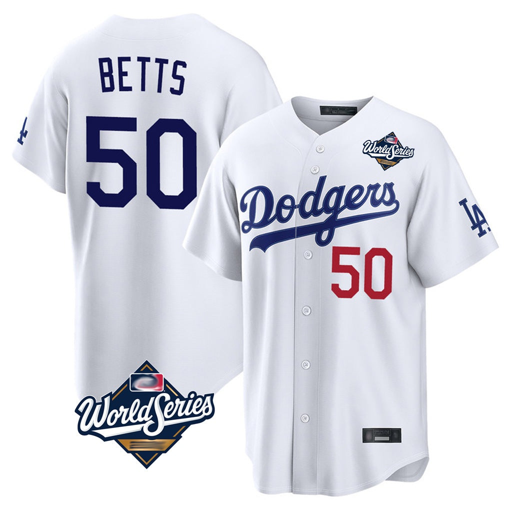 Los Angeles Dodgers #50 Mookie Betts Player White CONTON World Series Home Game Stitched Jerseys