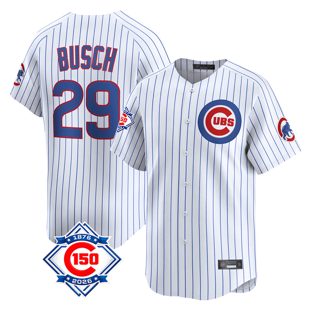 Chicago Cubs #29 Michael Busch Player White CONTON 150th Anniversary Limited Home Game Stitched Jerseys