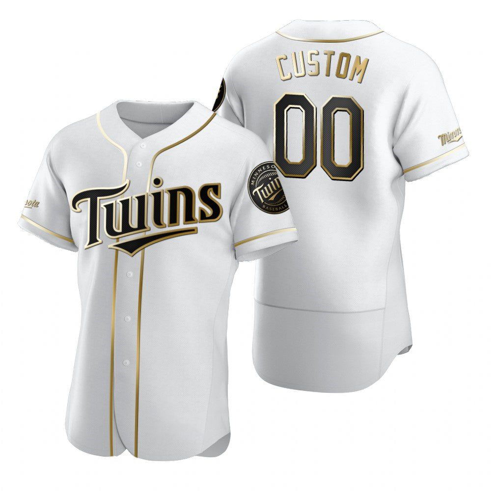 Custom Minnesota Twins White CONTON Stitched Flex Base Golden Edition Jersey