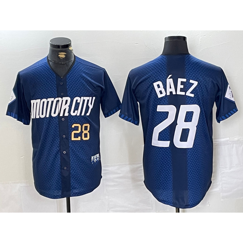 Detroit Tigers #28 Javier Baez Number 2024 Navy CONTON City Connect Cool Base Limited Stitched Jersey 2
