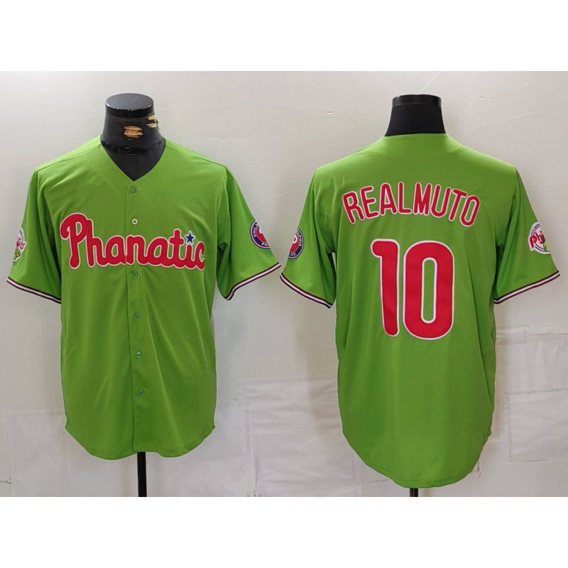 Philadelphia Phillies #10 JT Realmuto Green CONTON With Patch Stitched Cool Base Jersey