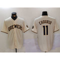 Milwaukee Brewers #11 Jackson Chourio Cream CONTON Stitched Cool Base Jersey 2