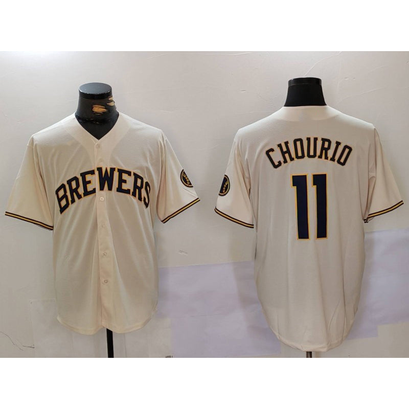 Milwaukee Brewers #11 Jackson Chourio Cream CONTON Stitched Cool Base Jersey 2