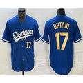 Los Angeles Dodgers #17 Shohei Ohtani Number Blue Gold CONTON Stitched Cool Base Jersey 2