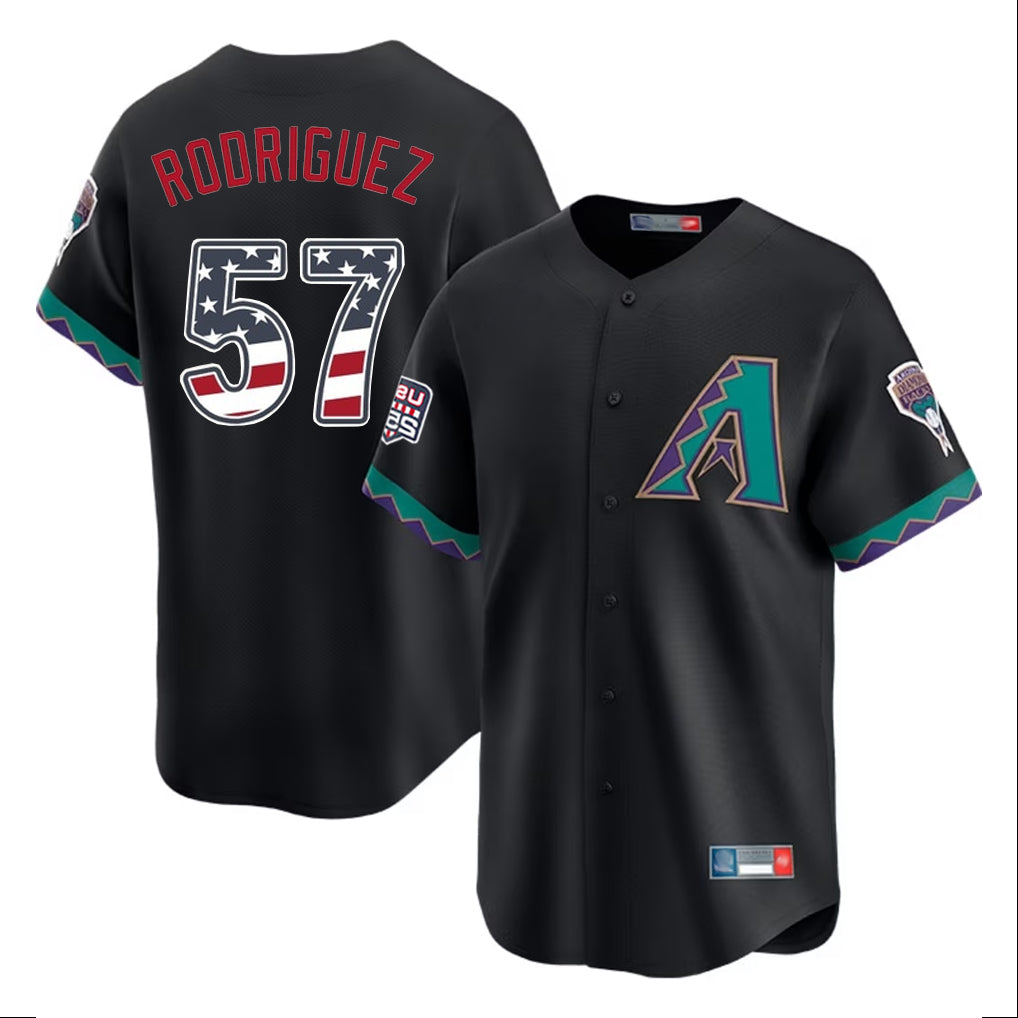 Arizona Diamondbacks #57 Eduardo Rodriguez Player Black CONTON USA 250 Fourth of July Home Game Stitched Jerseys