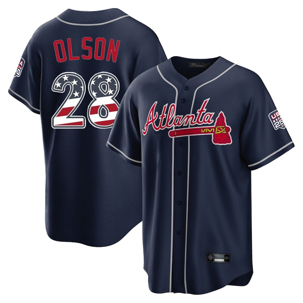 Atlanta Braves #28 Matt Olson Player Navy CONTON USA 250 Fourth Of July Limited Home Game Stitched Jerseys