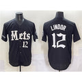 New York Mets #12 Francisco Lindor Black CONTON 'Gotham Gothic Edition' Vapor Premier Limited Stitched Jersey