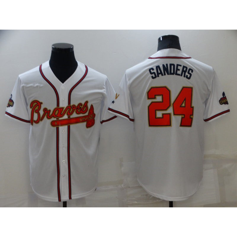 Atlanta Braves #24 Deion Sanders 2022 White Gold CONTON World Series Champions Program Cool Base Stitched Jersey