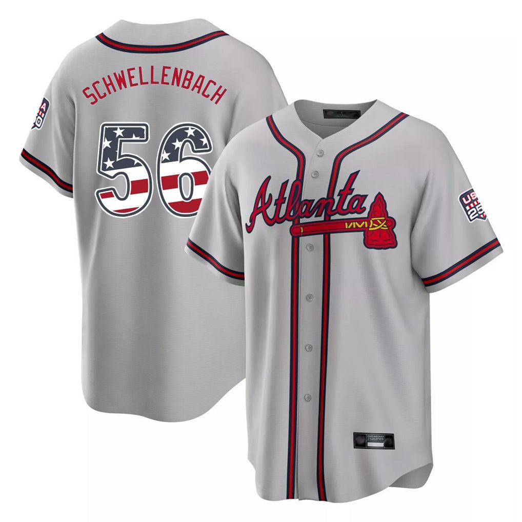 Atlanta Braves #56 Spencer Schwellenbach Player Gray CONTON USA 250 Fourth Of July Limited Home Game Stitched Jerseys