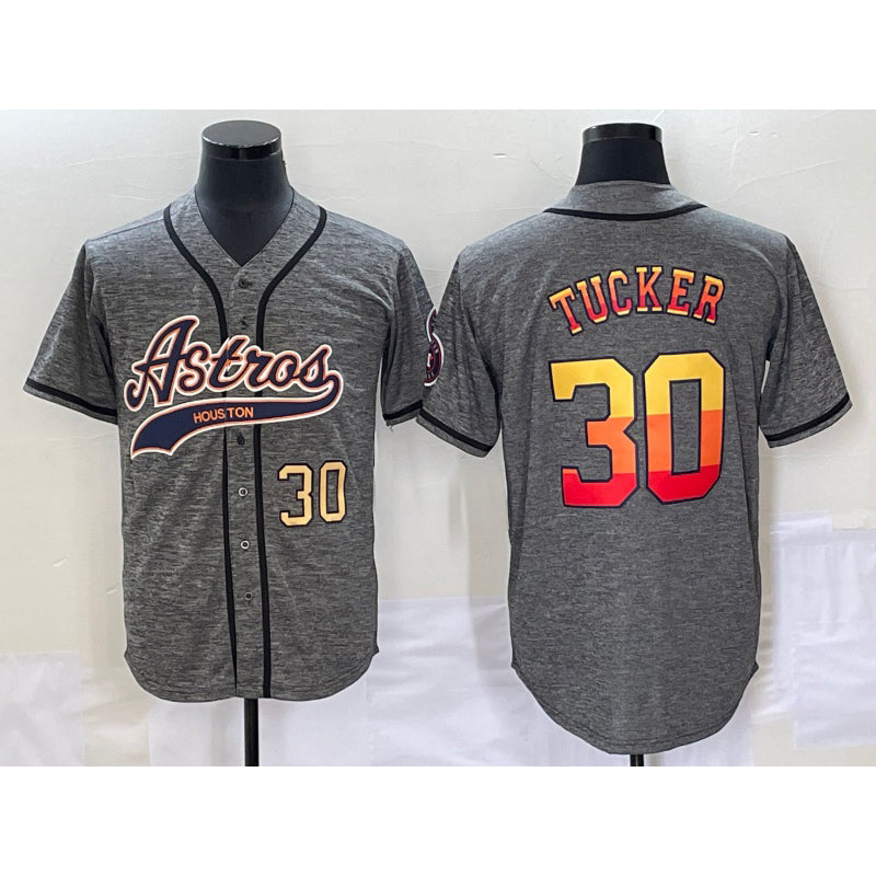 Houston Astros #30 Kyle Tucker Number Grey CONTON Gridiron Cool Base Stitched Jersey