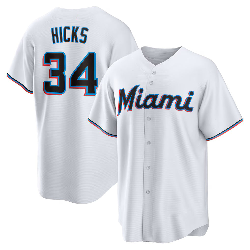 Miami Marlins #34 Liam Hicks White CONTON Home Replica Jersey