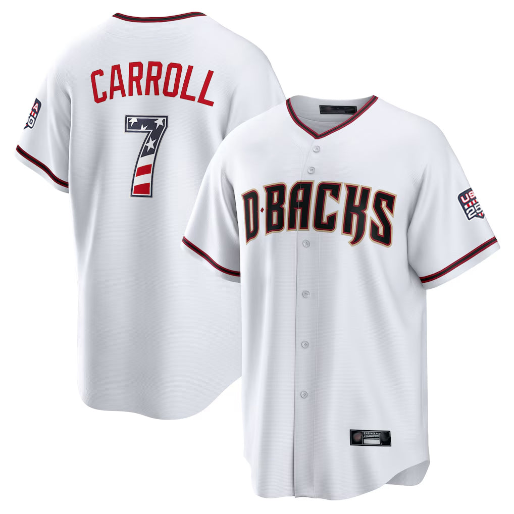Arizona Diamondbacks #7 Corbin Carroll Player White CONTON USA 250 Fourth of July Home Game Stitched Jerseys