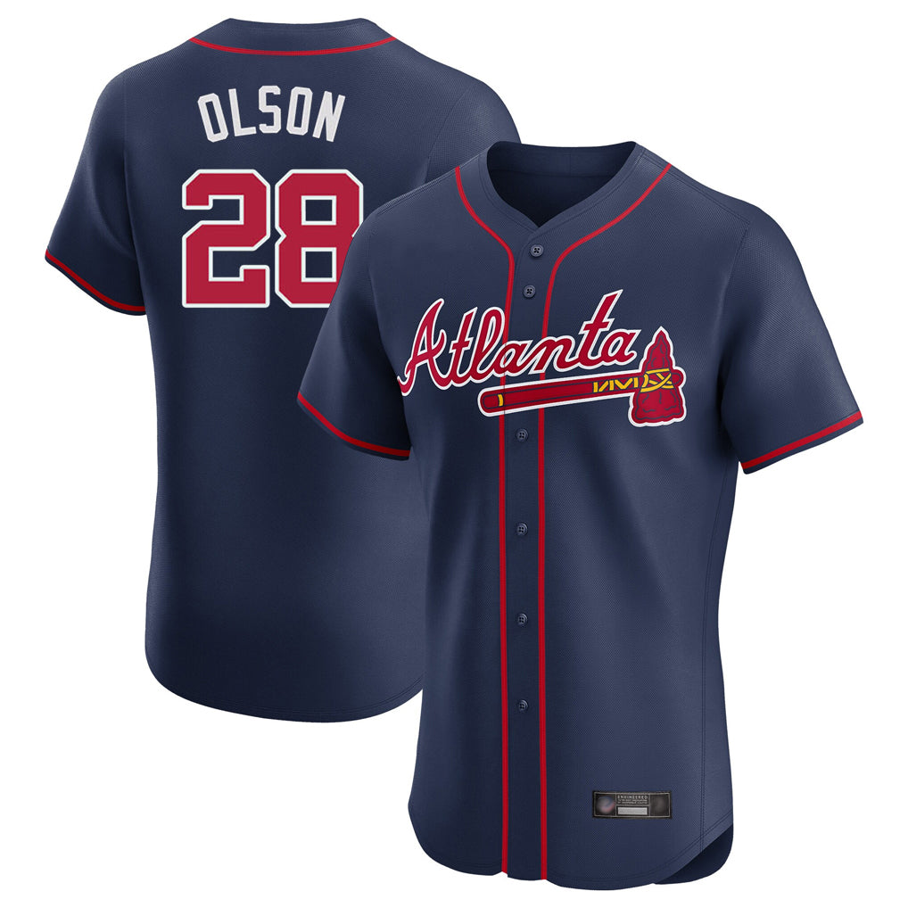Atlanta Braves #28 Matt Olson Player Navy CONTON Limited Elite Home Game Stitched Jerseys
