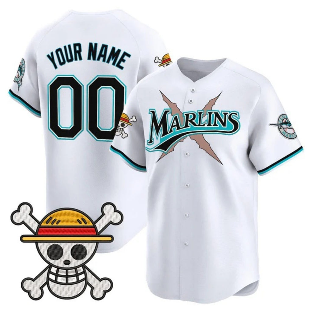 Custom Miami Marlins x One Piece White CONTON Vapor Premier Limited Jersey - Stitched