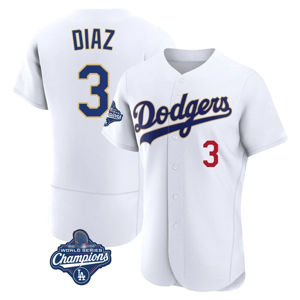 Los Angeles Dodgers #3 Edwin D¨ªaz Player Gold White CONTON World Series Meet 2026 Collection Stadium Limited Elite Stitched Jerseys