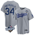 Los Angeles Dodgers #34 Fernando Valenzuela Player Gray CONTON World Series Game Stitched Jerseys