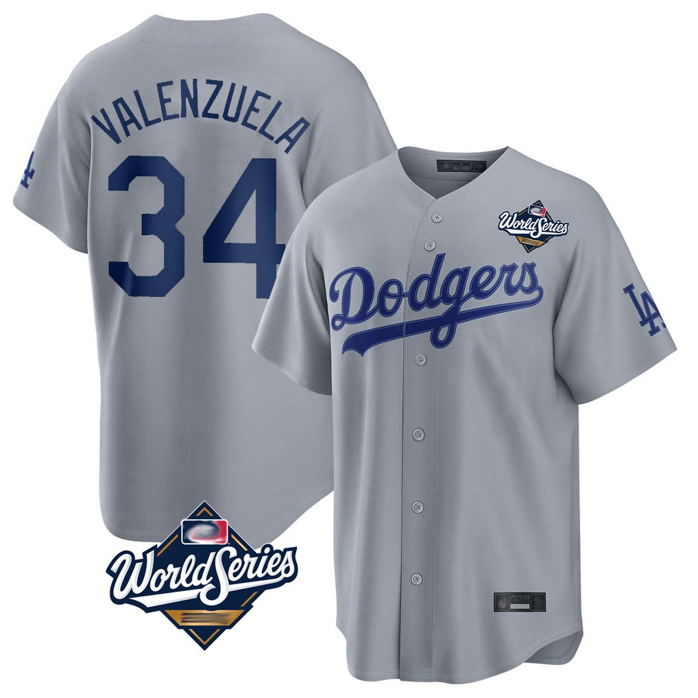 Los Angeles Dodgers #34 Fernando Valenzuela Player Gray CONTON World Series Game Stitched Jerseys