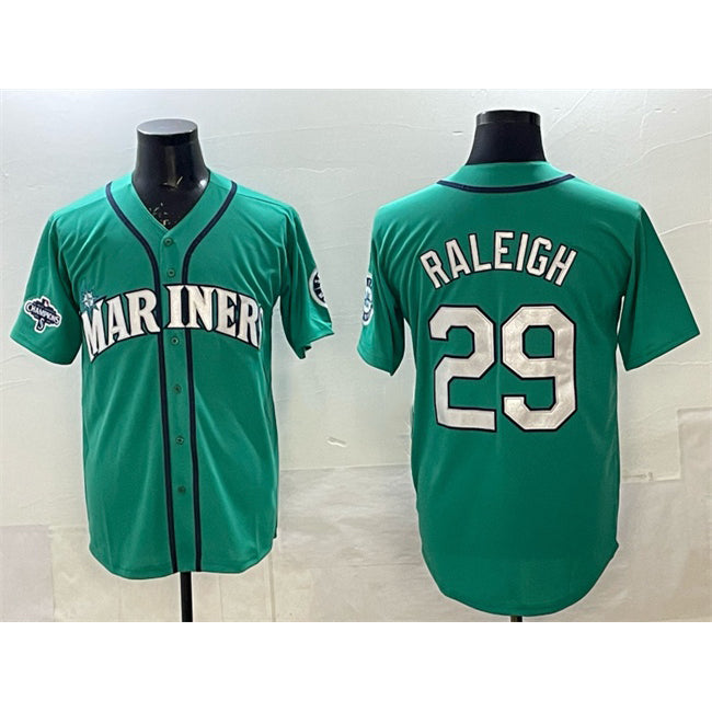 Seattle Mariners #29 Cal Raleigh Aqua CONTON With 2025 AL West Division Champions Patch Limited Stitched jersey