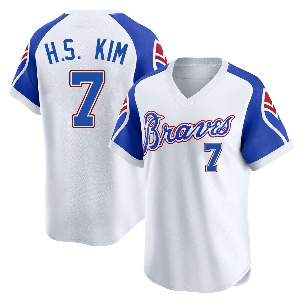 Atlanta Braves #7 Ha-Seong Kim Player White CONTON Throwback Cooperstown Collection T-shirt Game Stitched Jerseys