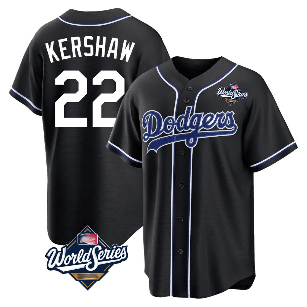 Los Angeles Dodgers #22 Clayton Kershaw Player Black CONTON World Series Carbon Limited Home Stitched Jerseys