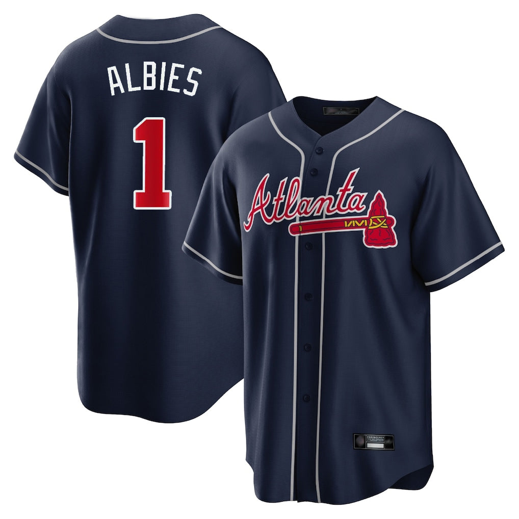Atlanta Braves #1 Ozzie Albies Player Navy CONTON Home Game Stitched Jerseys