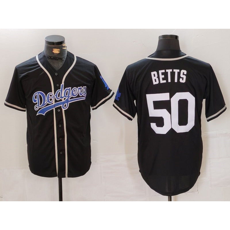 Los Angeles Dodgers #50 Mookie Betts Black White CONTON Cool Base Stitched Jersey
