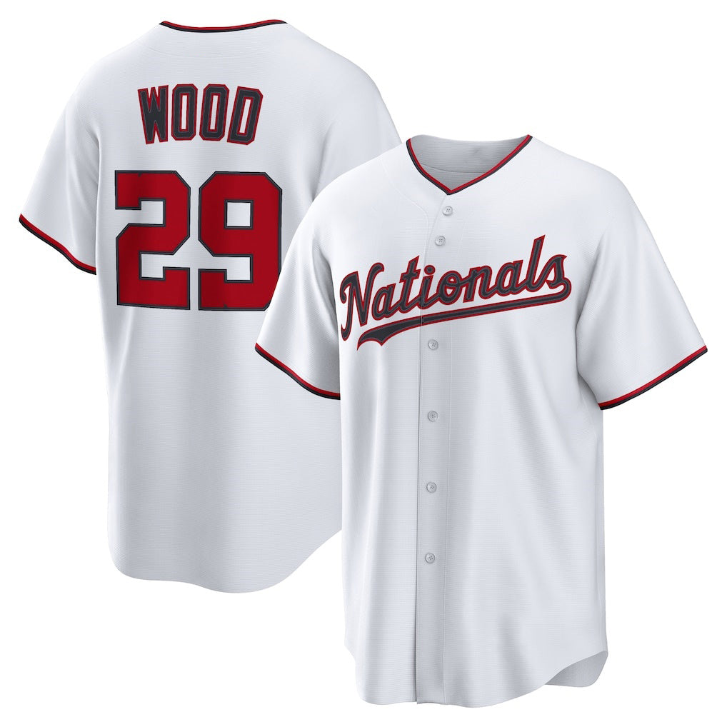 Washington Nationals #29 James Wood White CONTON Home Replica Jersey