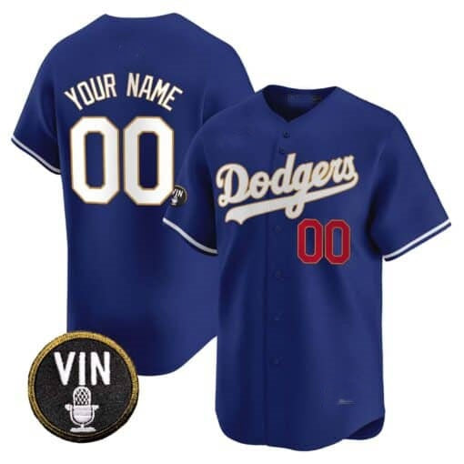 Custom Los Angeles Dodgers Vin Scully Patch Gold Trim Vapor Premier Limited Jersey ¨C Royal CONTON
