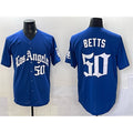 Los Angeles Dodgers #50 Mookie Betts Blue CONTON 2025 LA Gothic Style With Fernando Patch Vapor Premier Limited Stitched Jersey