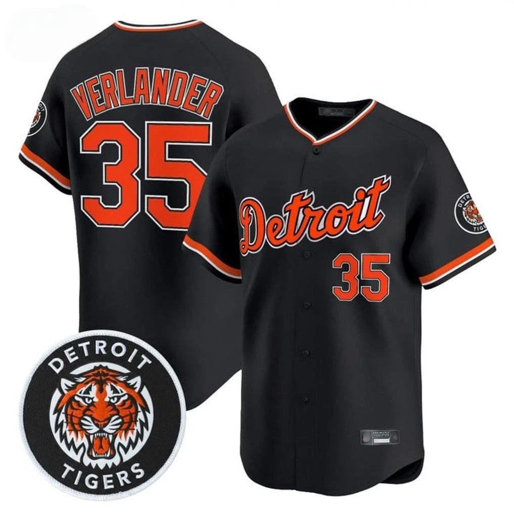 Detroit Tigers #35 Justin Verlander Player Black CONTON Limited Home Stitched Jerseys