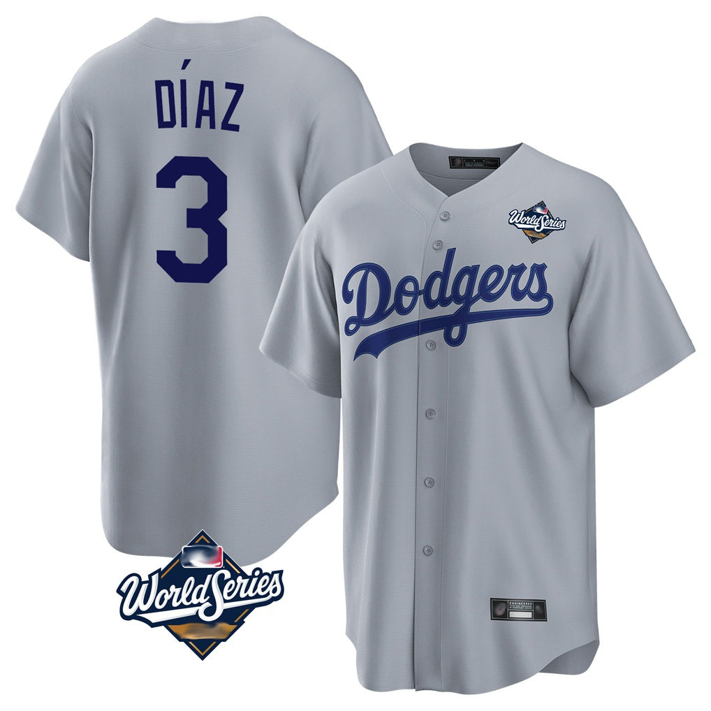 Los Angeles Dodgers #3 Edwin D¨ªaz Player Gray CONTON World Series Game Stitched Jerseys