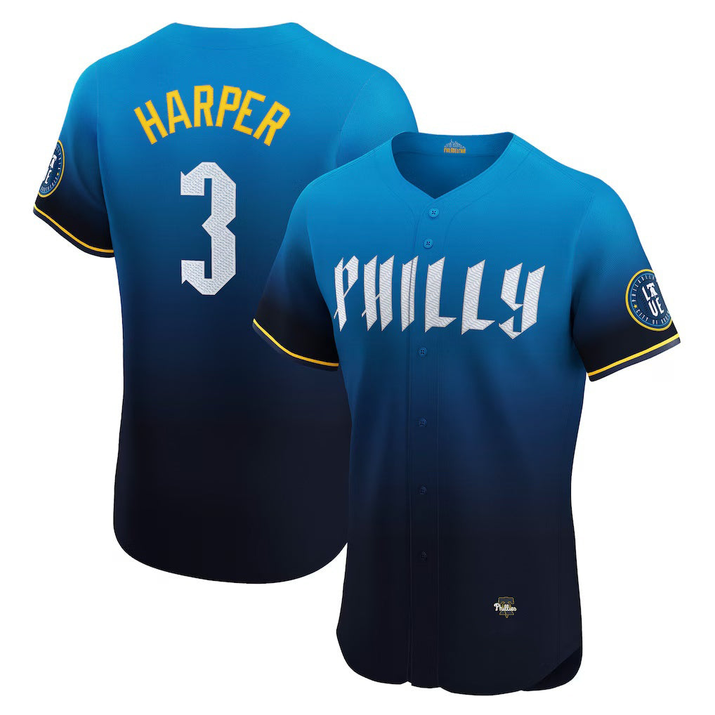 Philadelphia Phillies #3 Bryce Harper Navy CONTON City Connect Elite Jersey