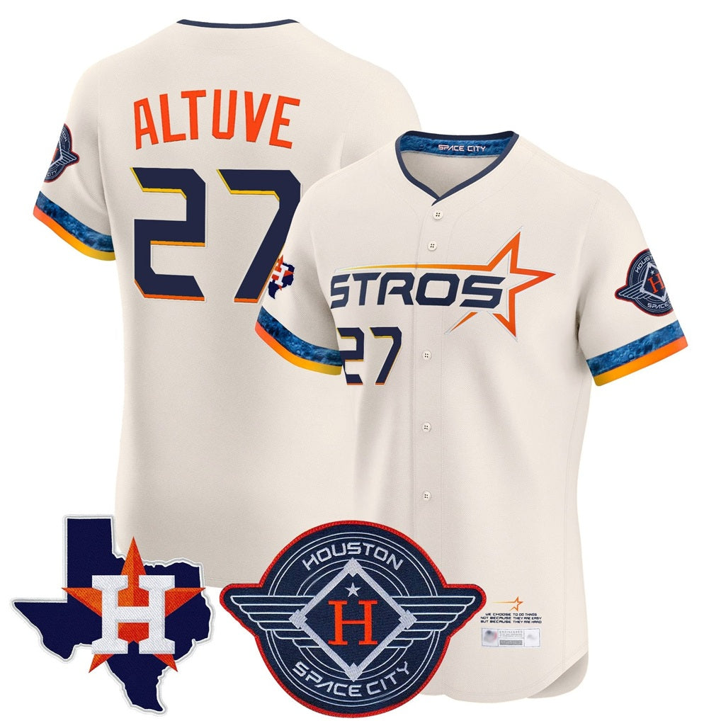 Houston Astros #27 Jose Altuve Player Cream CONTON City Connect Texas Patch Vapor Premier Limited Elite Home Stitched Jerseys