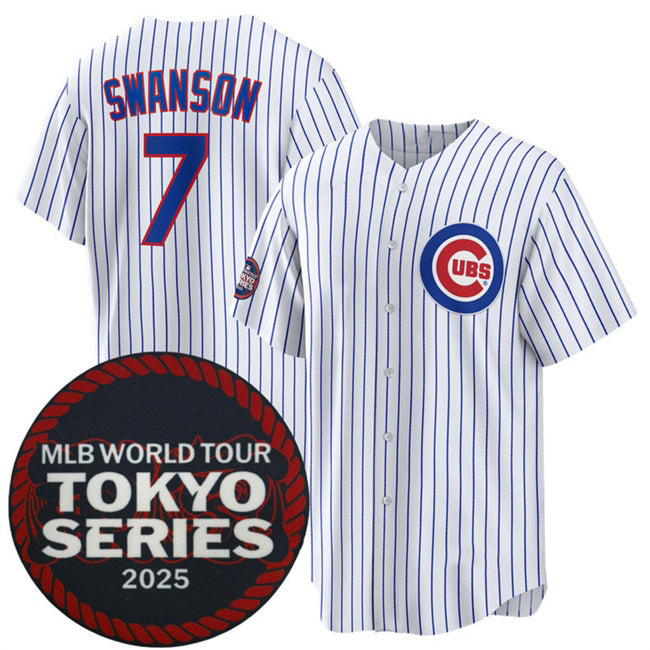 Chicago Cubs #7 Dansby Swanson White CONTON 2025 World Tour Tokyo Series Home Stitched Jersey