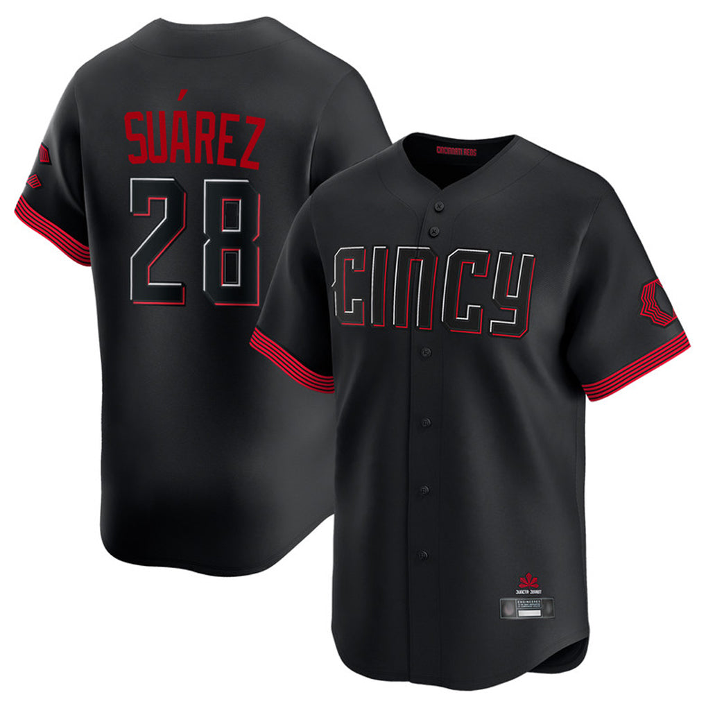Cincinnati Reds #28 Eugenio Su¨¢rez Player Black CONTON City Connect Home Limited Stitched Jerseys