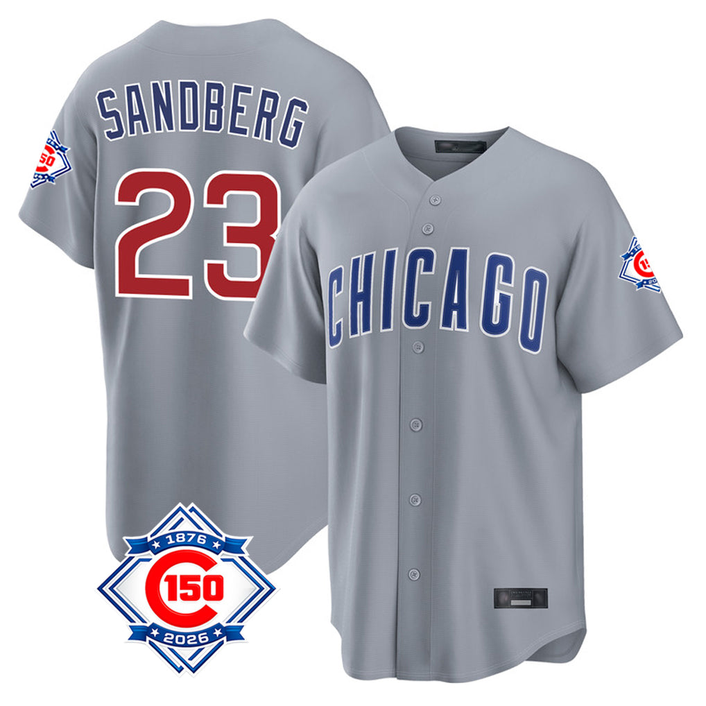 Chicago Cubs #23 Ryne Sandberg Player Gray CONTON 150th Anniversary Home Game Stitched Jerseys