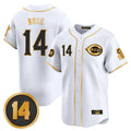 Cincinnati Reds #14 Pete Rose Player White-Gold CONTON Vapor Premier Limited Home Stitched Jerseys