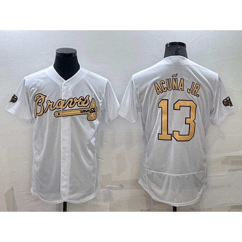 Atlanta Braves #13 Ronald Acuna Jr White CONTON 2022 All Star Stitched Flex Base Jersey