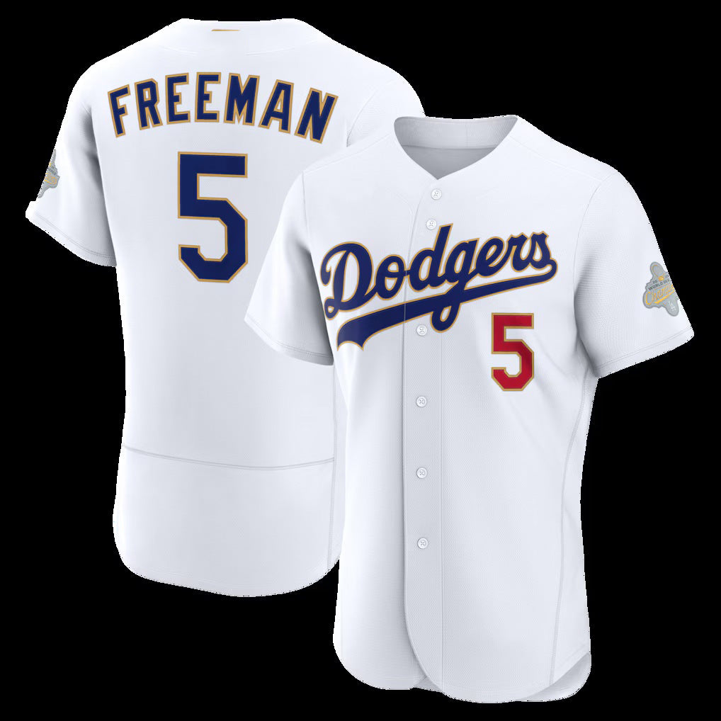 Los Angeles Dodgers #5 Freddie Freeman White CONTON 2026 Gold Collection Authentic Jersey