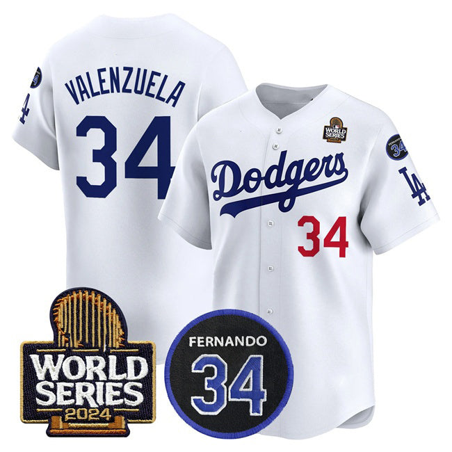 Los Angeles Dodgers #34 Toro Valenzuela White CONTON 2024 World Series With Fernando Memorial Patch Limited Stitched Jersey
