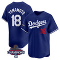 Los Angeles Dodgers #18 Yoshinobu Yamamoto Royal CONTON 2024 World Series Champions Alternate Limited Stitched Jersey