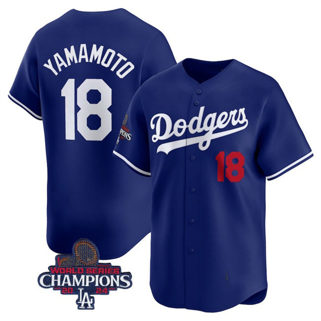 Los Angeles Dodgers #18 Yoshinobu Yamamoto Royal CONTON 2024 World Series Champions Alternate Limited Stitched Jersey