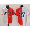 Houston Astros #27 Jose Altuve White Orange CONTON Blue Number Split Stitched Jerseys